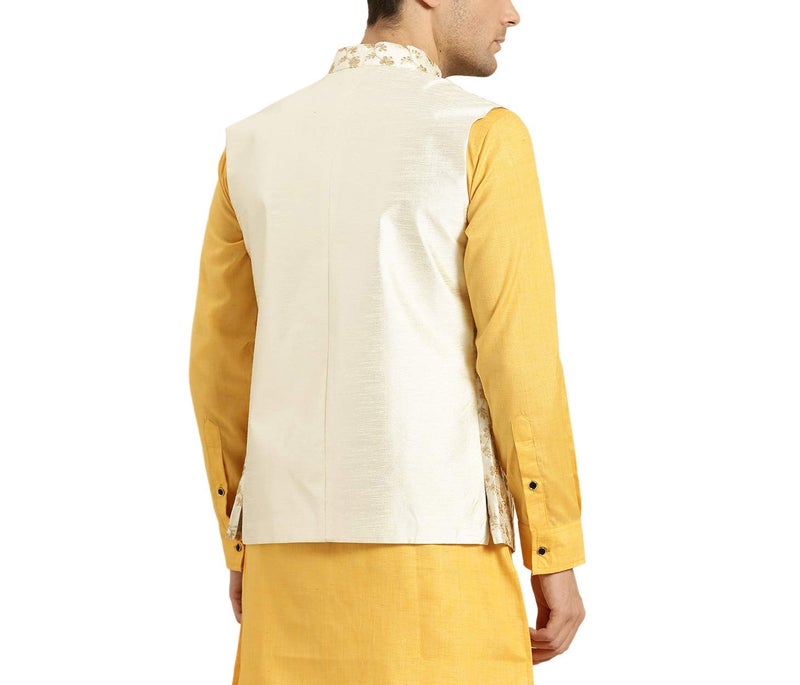 Sojanya (Since 1958 Men'S Silk Blend, Cream & Gold Embroidered Nehru Jacket, Size 44 - Image 2